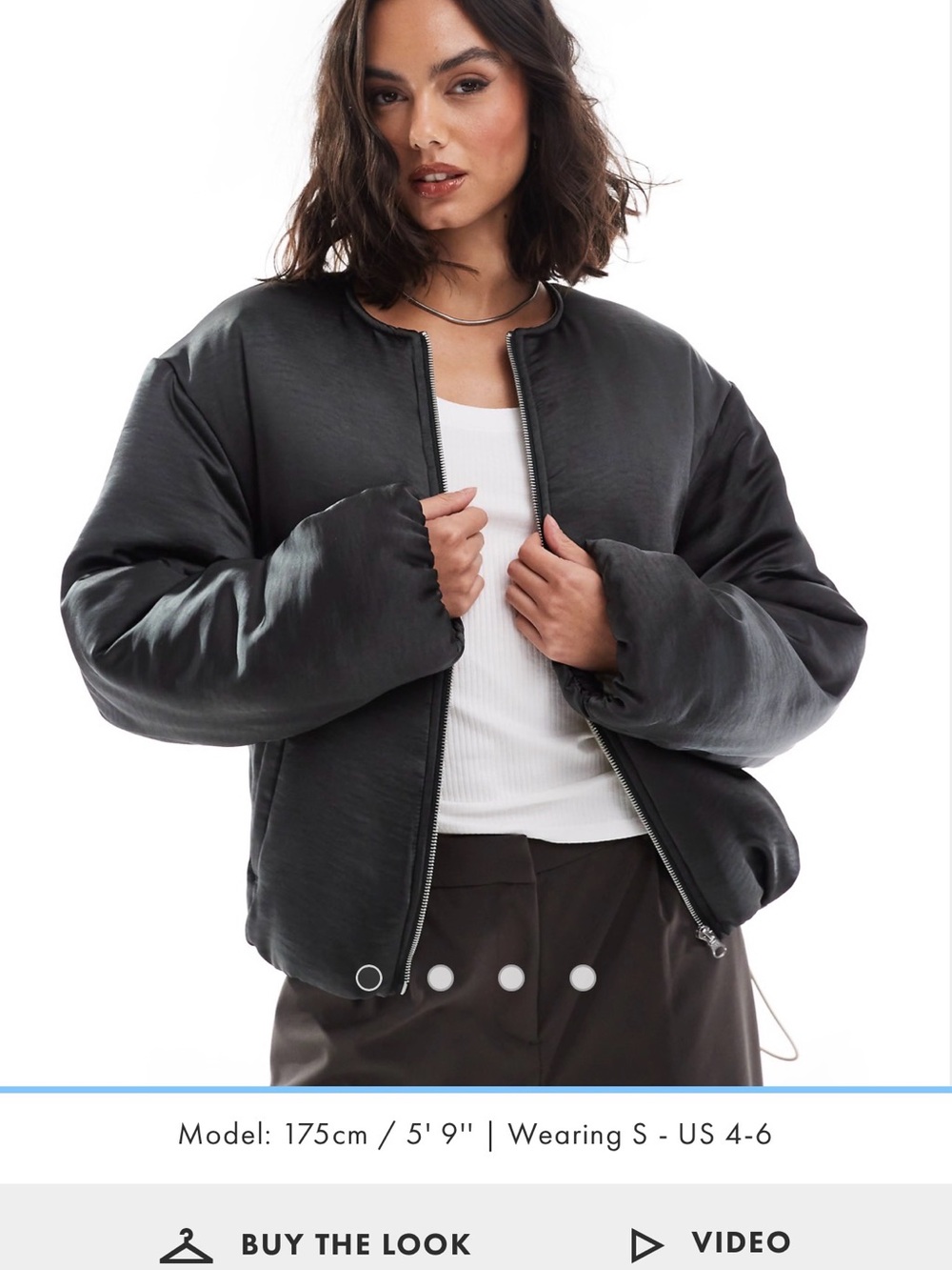 ASOS Black Satin-Look Bomber Puffer Jacket